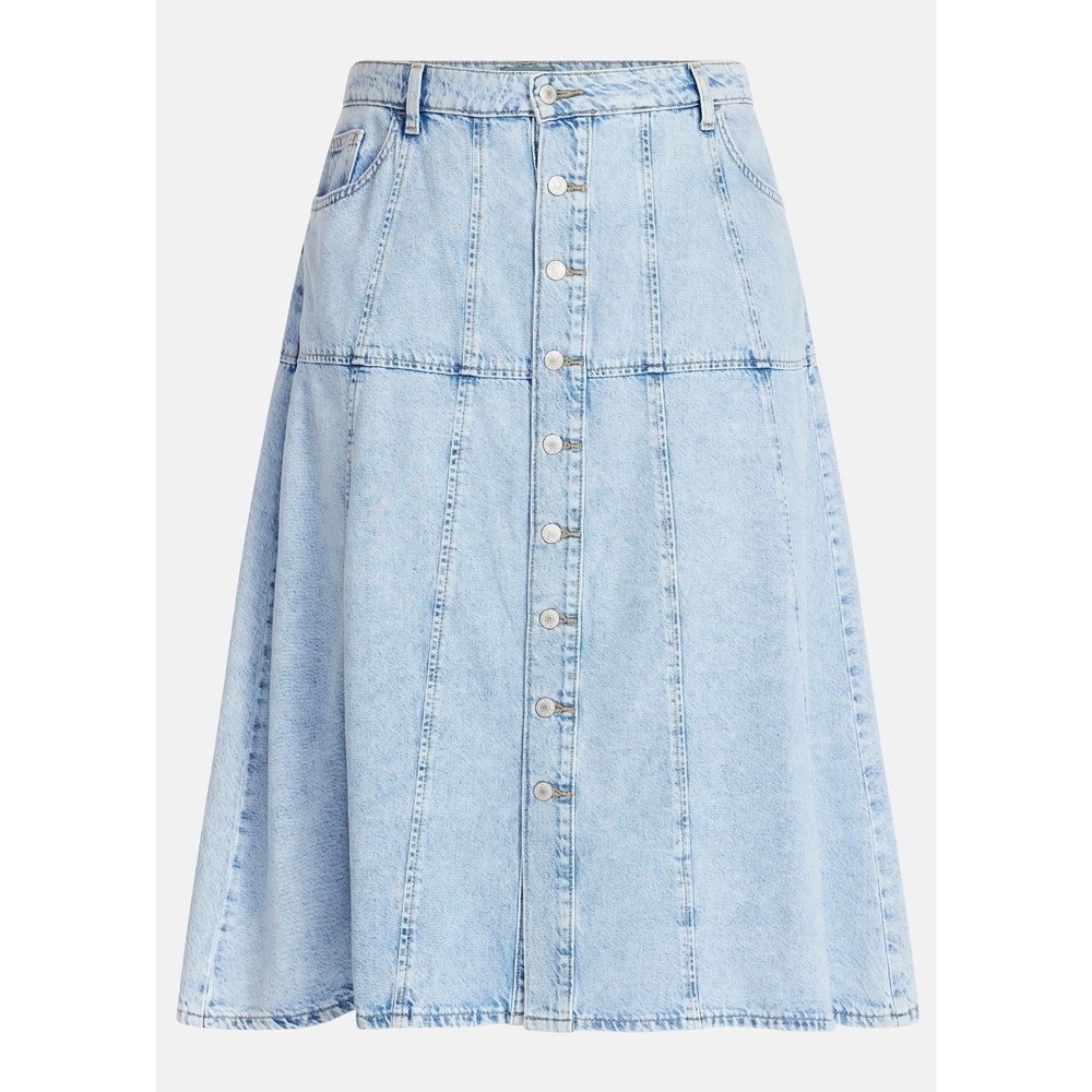 Terra & Sky Womens Plus Drapey Button Front Denim Skirt Grace Wash 20W Midi